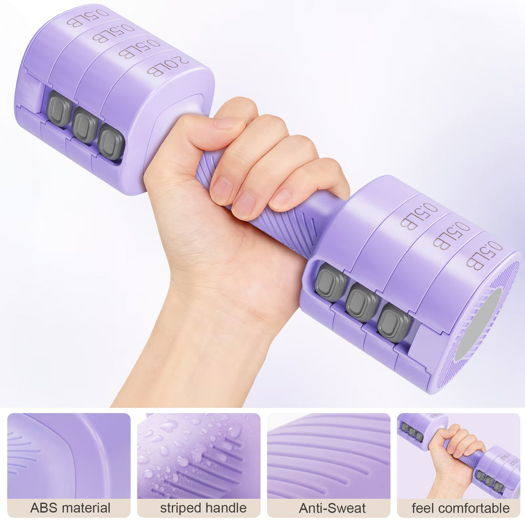5Lbs*2 Adjustable Dumbbells Set, 4-In-1 Free Weights for Women, Each 2Lb 3Lb 4Lb 5Lb Hand Weights for Home Gym, Purple
