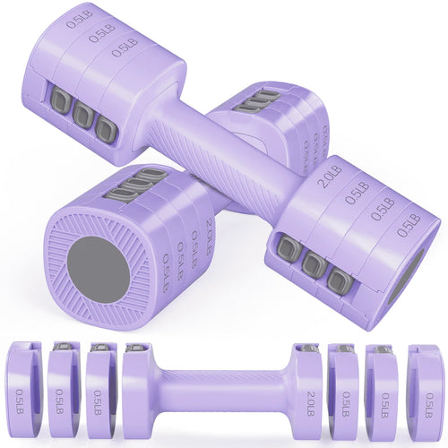 5Lbs*2 Adjustable Dumbbells Set, 4-In-1 Free Weights for Women, Each 2Lb 3Lb 4Lb 5Lb Hand Weights for Home Gym, Purple