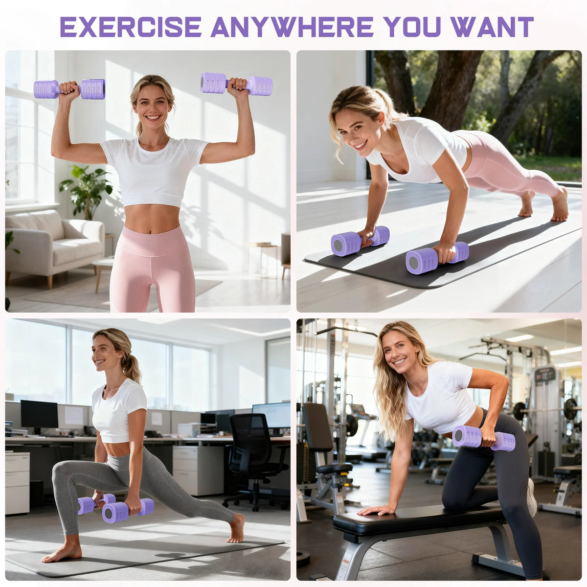 5Lbs*2 Adjustable Dumbbells Set, 4-In-1 Free Weights for Women, Each 2Lb 3Lb 4Lb 5Lb Hand Weights for Home Gym, Purple