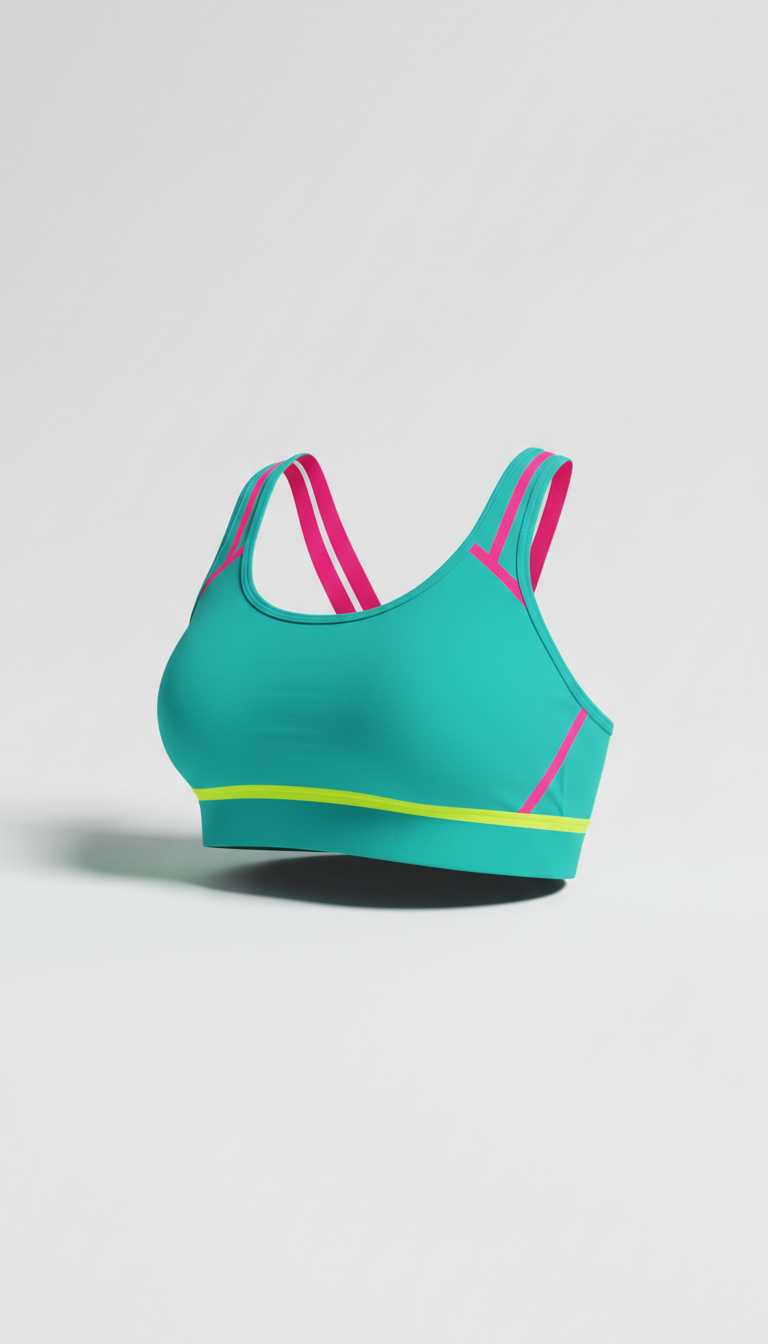 Electric Teal sports bra with neon accents